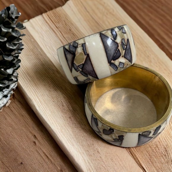 2 Bone Brass Colorful Stripe Bangle Bracelet - Tribal Boho Hippie Bracelet A218 - Picture 1 of 4